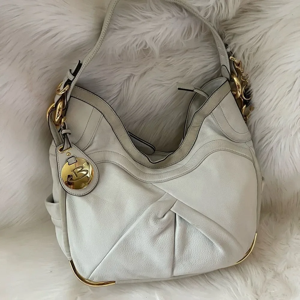 B Makowsky Hobo leather sand white slouch shoulder bag with gold tone ha…